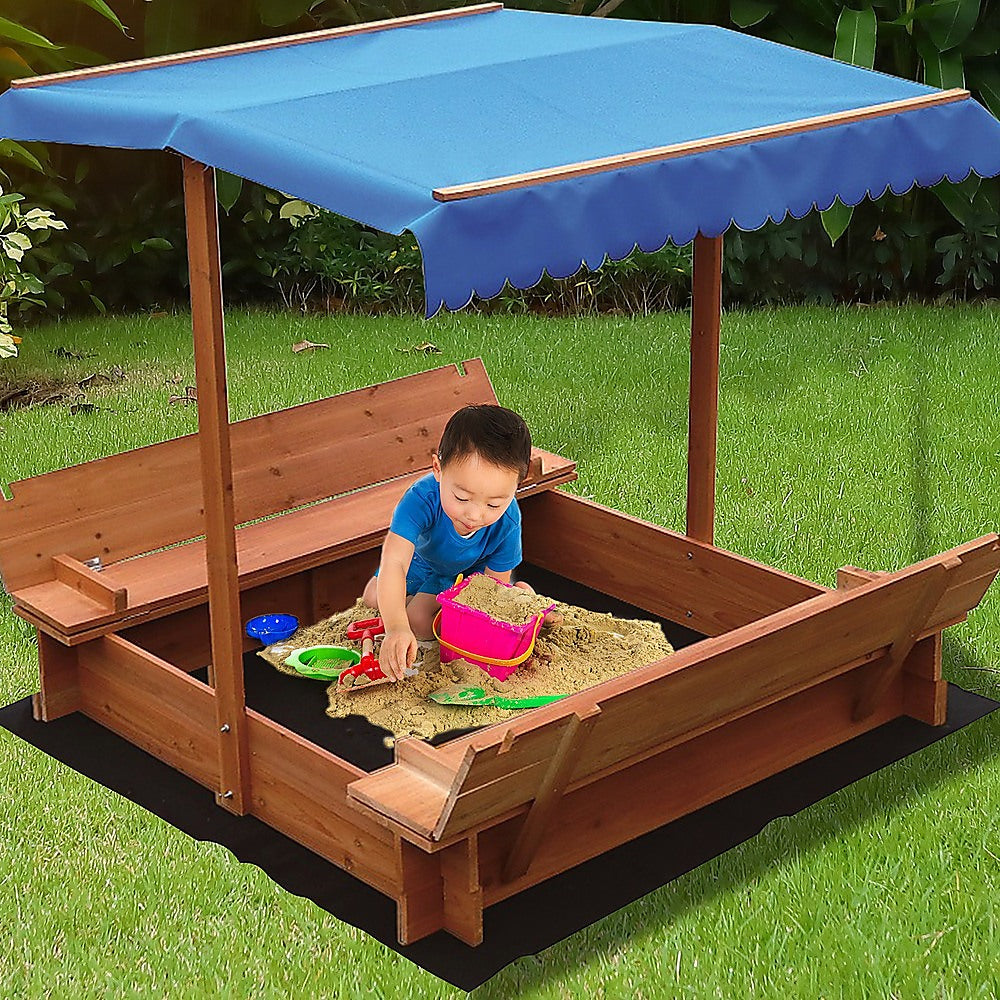 Kids Wooden Toy Sandpit with Canopy - 0