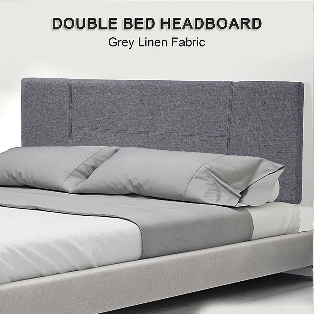 Linen Fabric Double Bed Headboard Bedhead - Grey