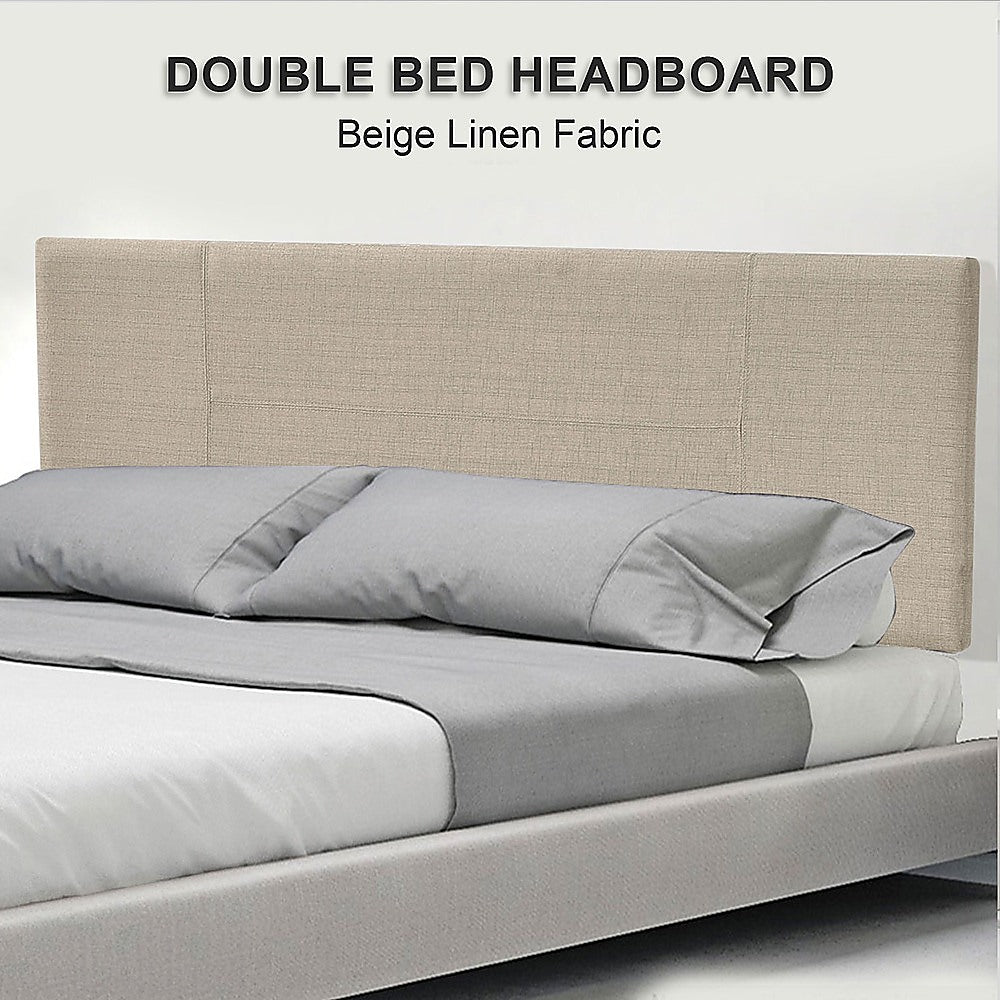 Linen Fabric Double Bed Headboard Bedhead - Grey