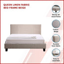 Queen Linen Fabric Bed Frame Beige-3