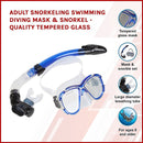 Adult Snorkeling Swimming Diving Mask & Snorkel - Quality Tempered Glass-3