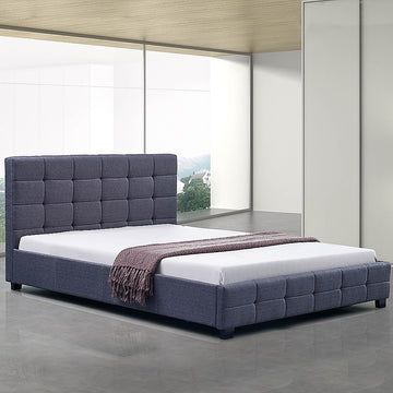 Linen Fabric Double Deluxe Bed Frame Grey - 0