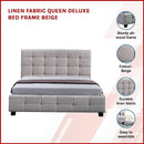 Linen Fabric Queen Deluxe Bed Frame Beige-3