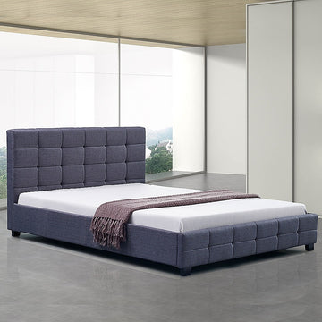 Linen Fabric Queen Deluxe Bed Frame Grey - 0