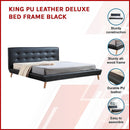 King PU Leather Deluxe Bed Frame Black-3