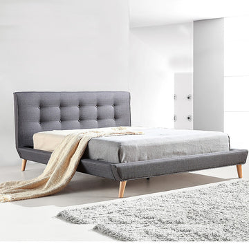 Queen Linen Fabric Deluxe Bed Frame Grey - 0