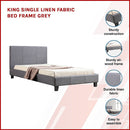 King Single Linen Fabric Bed Frame Grey-3