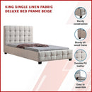 King Single Linen Fabric Deluxe Bed Frame Beige-3