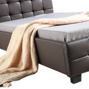 King Single PU Leather Deluxe Bed Frame Brown-6