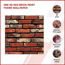 10m 3D Red Brick Print Theme Wallpaper-3