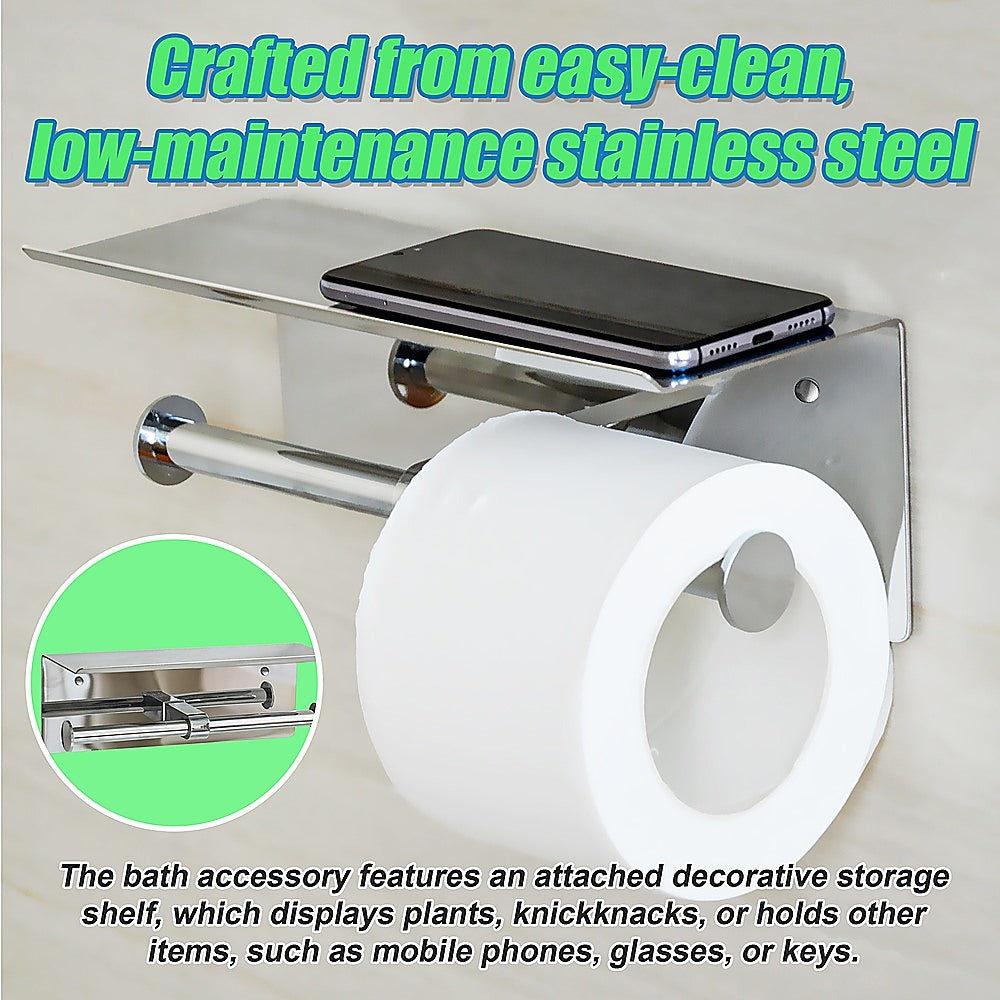 Stainless Steel Double Toilet Paper Holder Towel Roll Tissue Rack Storage Shelf