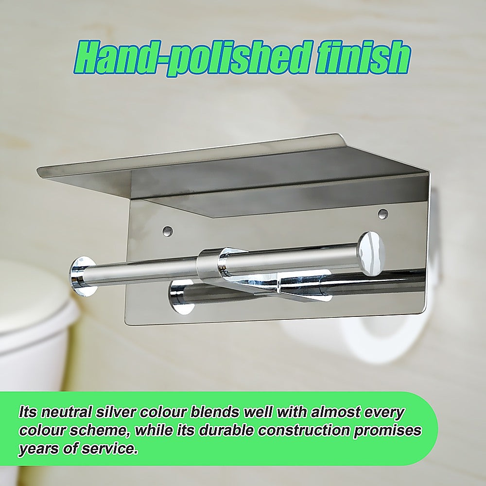 Stainless Steel Double Toilet Paper Holder Towel Roll Tissue Rack Storage Shelf