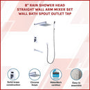 8" Rain Shower Head Straight Wall Arm Mixer Set Wall Bath Spout Outlet Tap-3