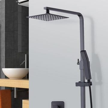 WELS 8" Rain Shower Head Set Square Dual Heads Faucet High Pressure Hand Held - 0