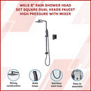 WELS 8" Rain Shower Head Set Square Dual Heads Faucet High Pressure With Mixer-3