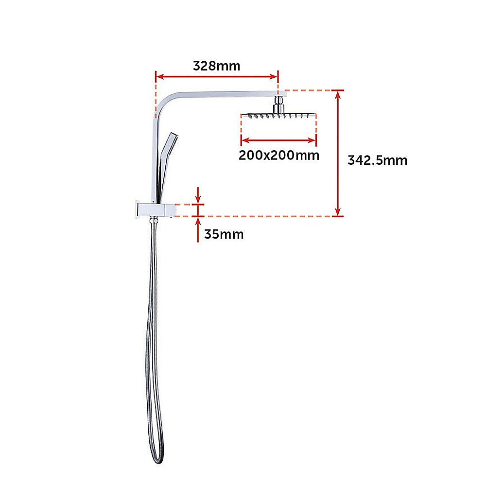 WELS 8" Rain Shower Head Set Square Dual Heads Faucet High Pressure Hand Held