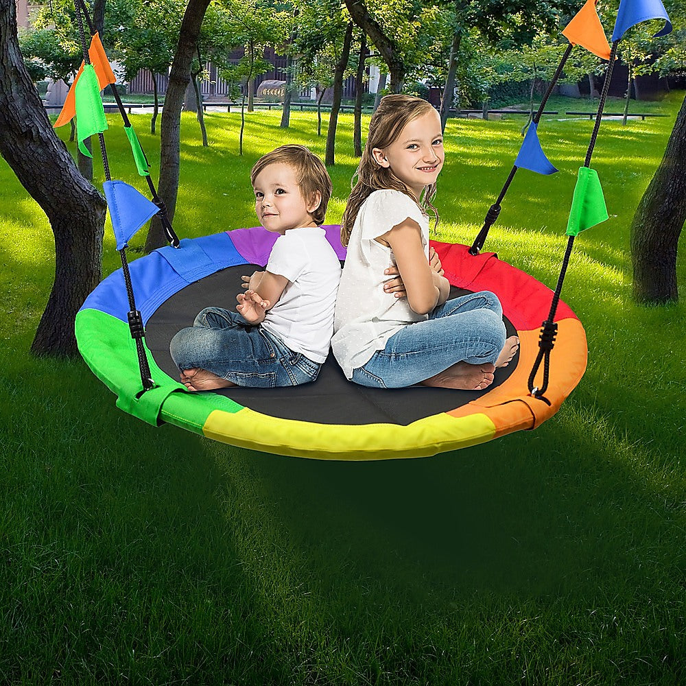 1m Tree Swing in Multi-Color Rainbow Kids Indoor/Outdoor Round Mat Saucer Swing - 0