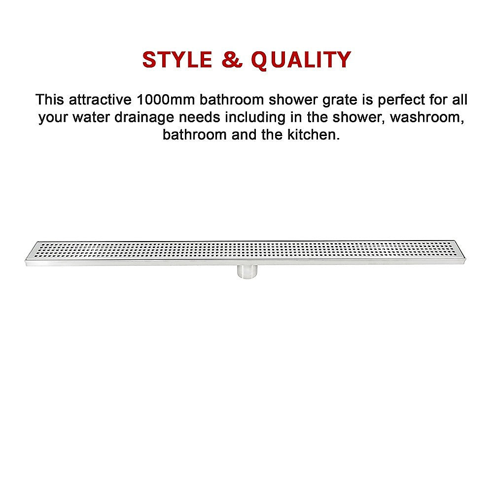 1000mm Bathroom Shower Stainless Steel Grate Drain w/Centre outlet Floor Waste Square Pattern