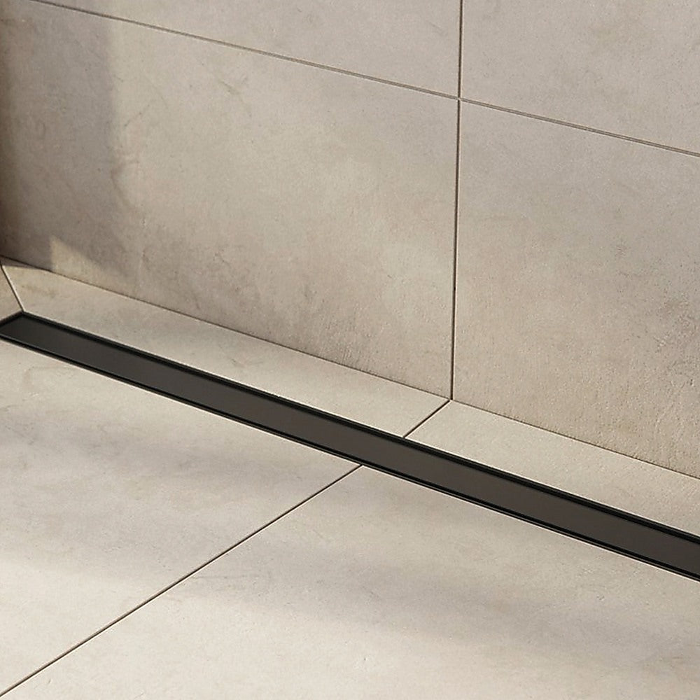 1000mm Tile Insert Bathroom Shower Black Grate Drain w/Centre outlet Floor Waste - 0