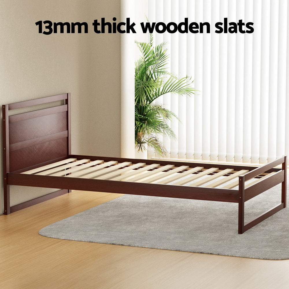 Artiss Bed Frame King Single Size Wooden Walnut WITTON