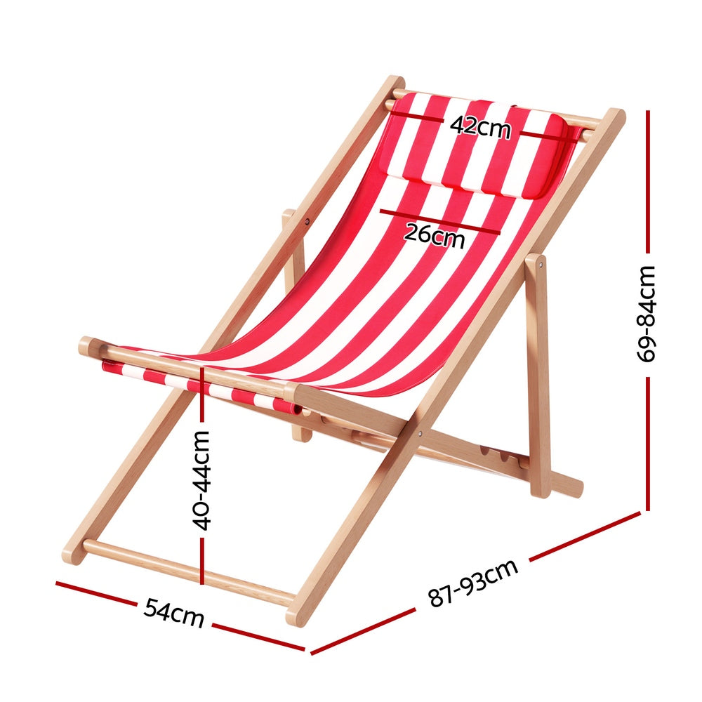 Gardeon Outdoor Deck Chair Wooden Sun Lounge Folding Beach Patio Furniture Red - 0