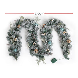 Jingle Jollys 2.7m Christmas Garland with LED Lights Snowy Decoration Xmas Party - 0