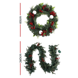 Jingle Jollys Christmas Garland with Wreath Set LED Lights Xmas Tree Decor - 0