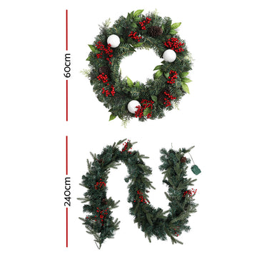 Jingle Jollys Christmas Garland with Wreath Set LED Lights Xmas Tree Decor - 0