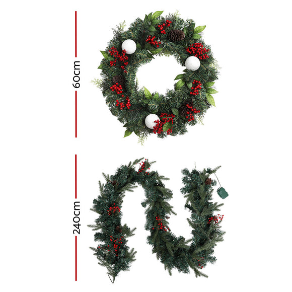 Jingle Jollys Christmas Garland with Wreath Set LED Lights Xmas Tree Decor