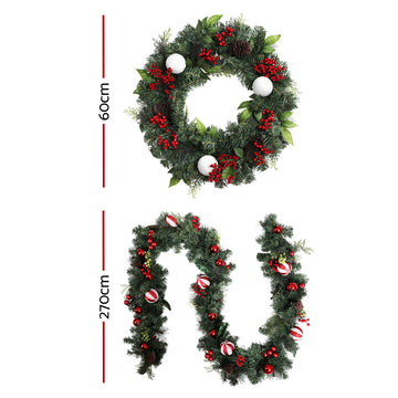Jingle Jollys Christmas Garland with Wreath Set Ornaments Xmas Tree Decor - 0