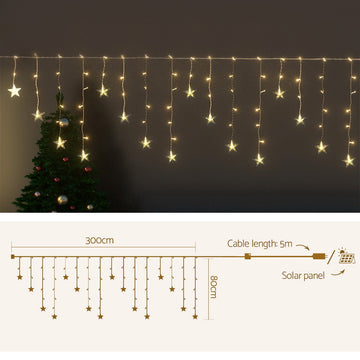 Jingle Jollys Solar Christmas Lights 80 LED 3M Icicle Light Star Decorations - 0