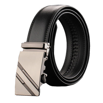 Adjustable Slide Luxury Leather Belt For Men's Automatic Buckle Ratchet Business Dress Belts (FB850215) - RnR Galore