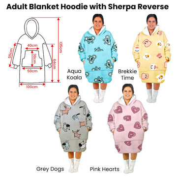 Adult Women Comfy Warm Blanket Hoodie with Sherpa Fleece Reverse Grey Dogs - RnR Galore