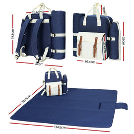 Alfresco 4 Person Picnic Basket Set Backpack Bag Insulated Blue - RnR Galore