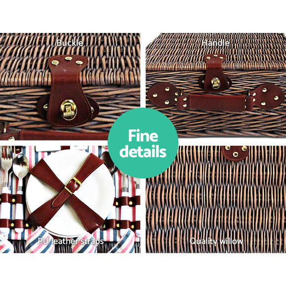 Alfresco 4 Person Picnic Basket Set Insulated Blanket Bag - RnR Galore