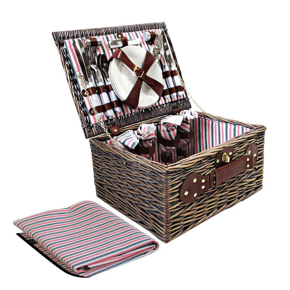 Alfresco 4 Person Picnic Basket Set Insulated Blanket Bag - RnR Galore