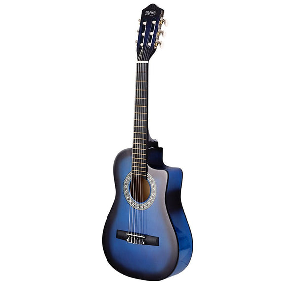 Alpha 34 Inch Classical Guitar Wooden Body Nylon String Beginner Kids Gift Blue - RnR Galore
