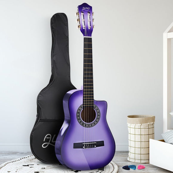Alpha 34 Inch Classical Guitar Wooden Body Nylon String Beginner Kids Gift Purple - RnR Galore