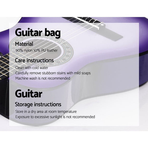 Alpha 34 Inch Classical Guitar Wooden Body Nylon String Beginner Kids Gift Purple - RnR Galore