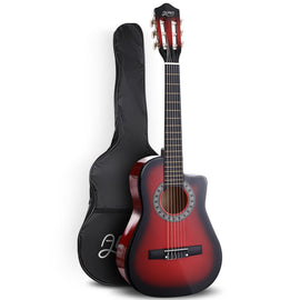Alpha 34 Inch Classical Guitar Wooden Body Nylon String Beginner Kids Gift Red - RnR Galore