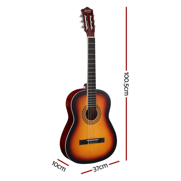 Alpha 39 Inch Classical Guitar Wooden Body Nylon String Beginner Gift Sunburst - RnR Galore