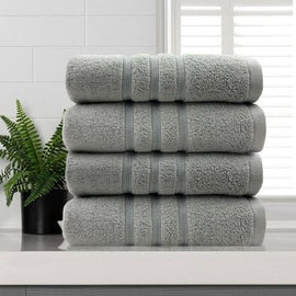 amor classic dobby stripe super soft premium cotton face washer 4 pcs 650gsm silver - RnR Galore
