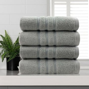 amor classic dobby stripe super soft premium cotton face washer 4 pcs 650gsm silver - RnR Galore