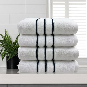amor classic dobby stripe super soft premium cotton hand towel 4 pcs white - RnR Galore