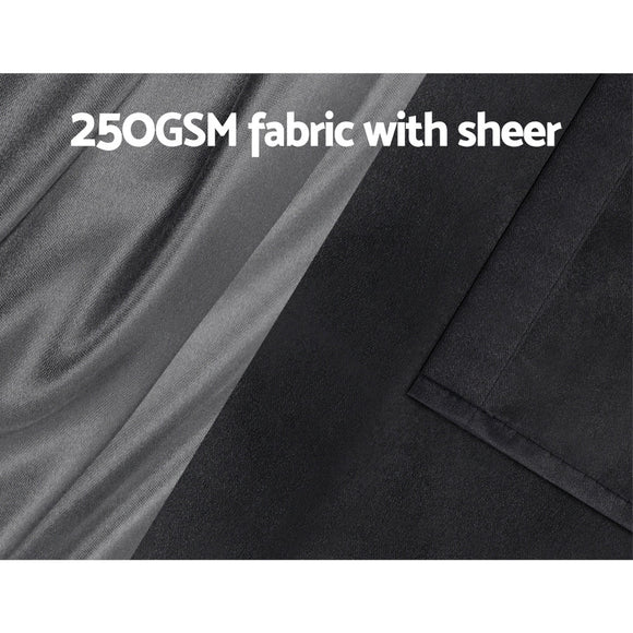 Artiss 2X 132x160cm Blockout Sheer Curtains Black - RnR Galore