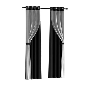 Artiss 2X 132x160cm Blockout Sheer Curtains Black - RnR Galore