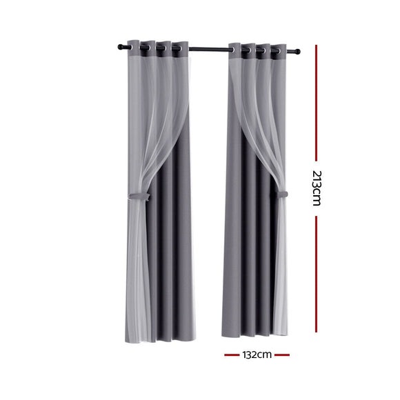 Artiss 2X 132x213cm Blockout Sheer Curtains Charcoal - RnR Galore