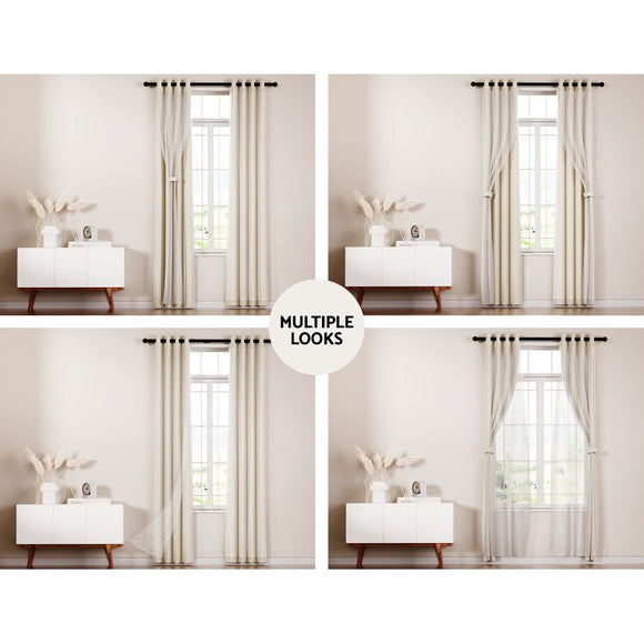 Artiss 2X 132x274cm Blockout Sheer Curtains Beige - RnR Galore