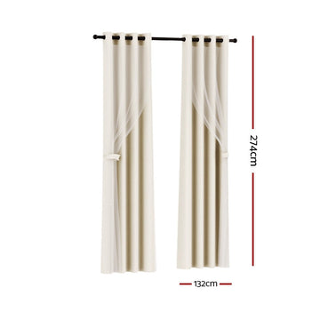 Artiss 2X 132x274cm Blockout Sheer Curtains Beige - RnR Galore