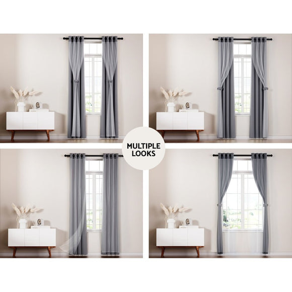 Artiss 2X 132x274cm Blockout Sheer Curtains Charcoal - RnR Galore